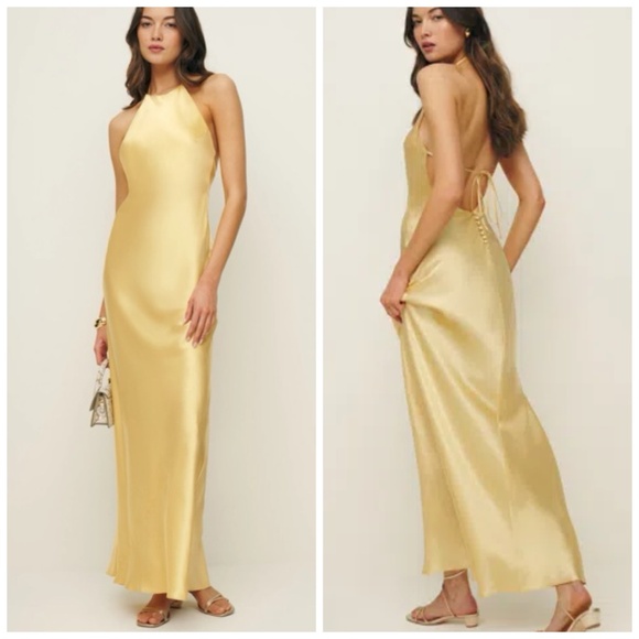 Reformation Jeany Silk Dress Yellow Sunshine Maxi Halter - XL - with tags - Picture 1 of 15